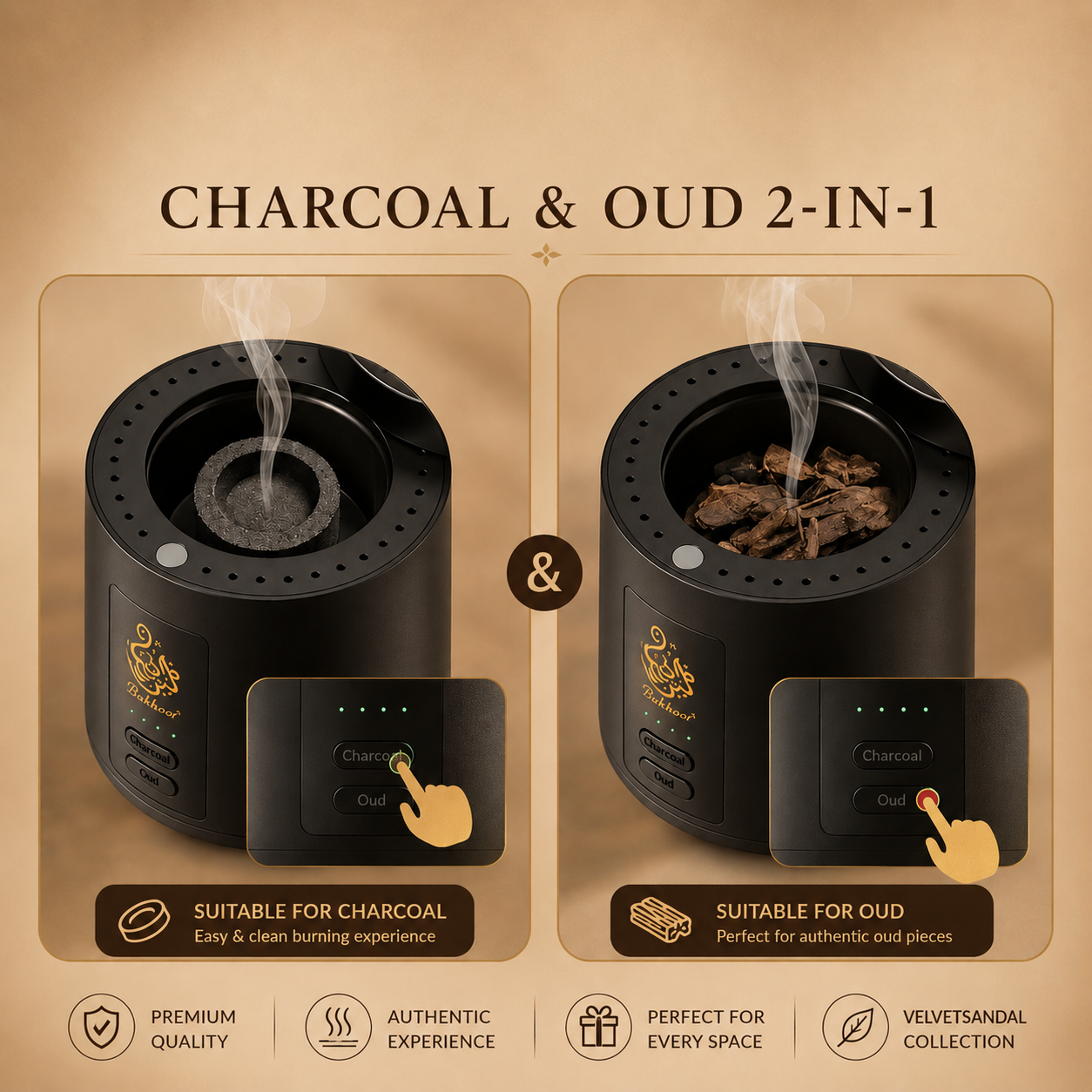 2-in-1 Electric Charcoal & Oud Incense Burner, Rechargeable Bakhoor Burner